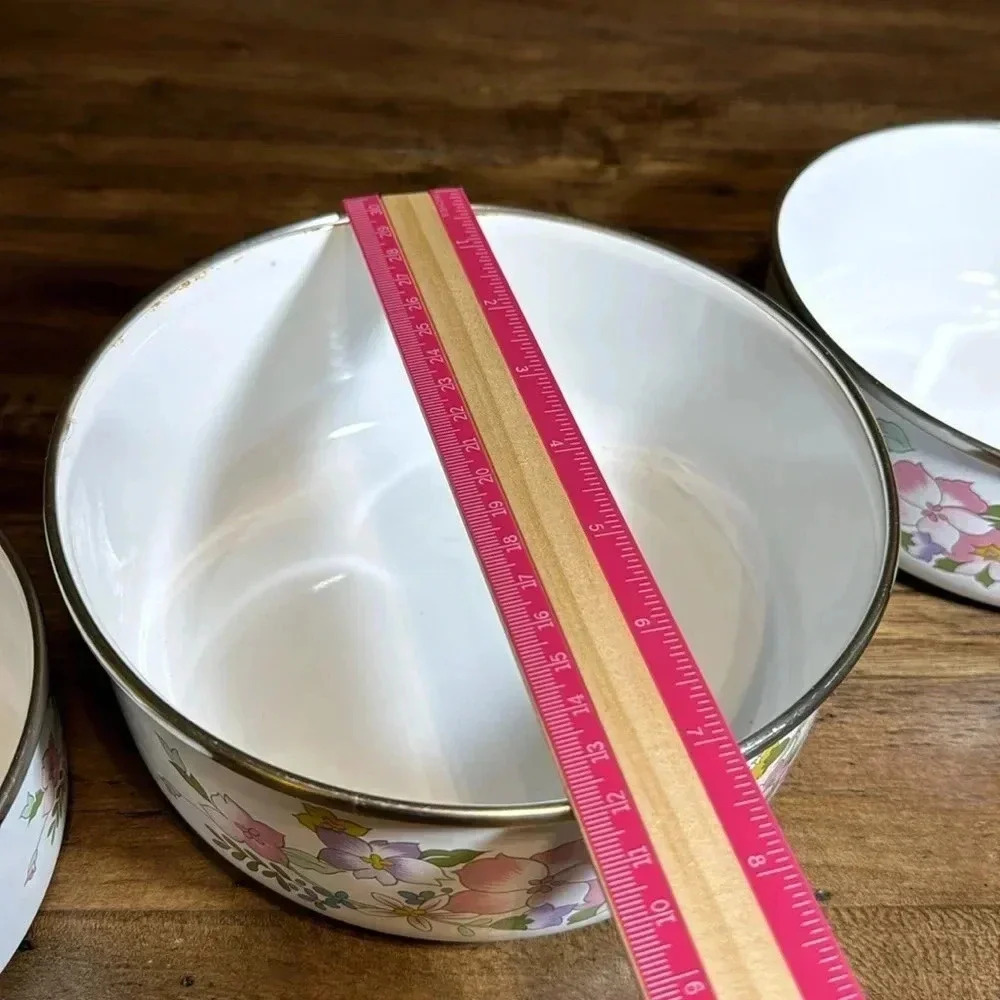 VTG Kobe Mixing Bowl Set of 3 Floral Pastel Enamel Nesting Flower Bowls JcPenny - Picture 15 of 16